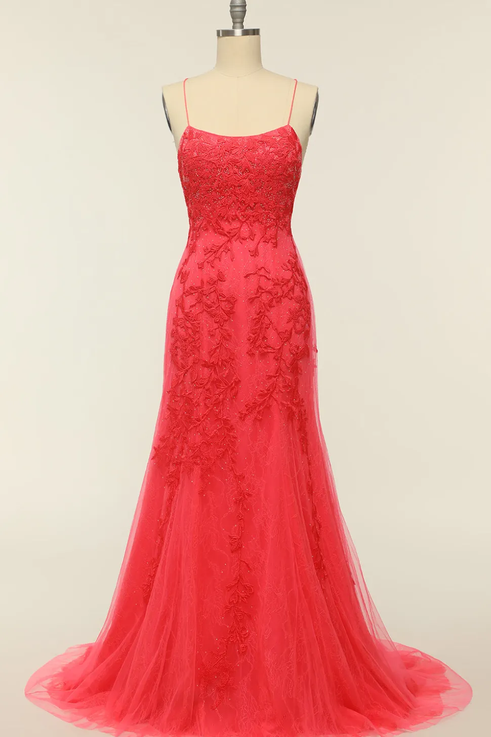 Coral Backless Long Prom Dress com Apliques