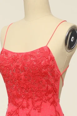 Coral Backless Long Prom Dress com Apliques