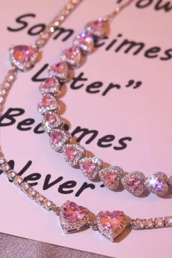 Coração cintilante rosa Colar de strass