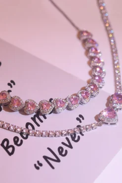 Coração cintilante rosa Colar de strass