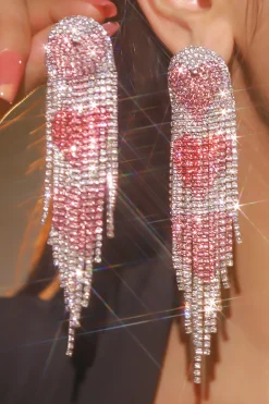 Coração Vermelho Trendy Full Diamond Tassel Brincos
