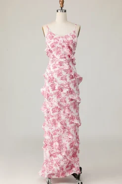Corar Floral Bainha Longos Vestidos Para Casamento Convidada com Fenda