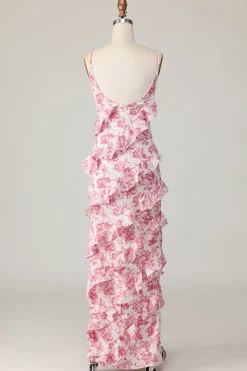 Corar Floral Bainha Longos Vestidos Para Casamento Convidada com Fenda