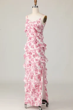 Corar Floral Bainha Longos Vestidos Para Casamento Convidada com Fenda