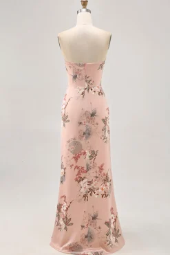 Corar Flores Direto Bainha Longos Vestido Para Casamento Convidada com Fenda