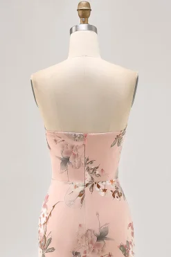 Corar Flores Direto Bainha Longos Vestido Para Casamento Convidada com Fenda