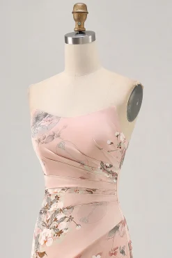 Corar Flores Direto Bainha Longos Vestido Para Casamento Convidada com Fenda
