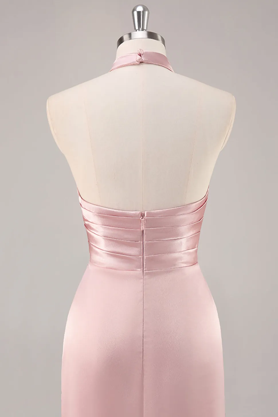 Corar Pescoço Alto Cetim Longo Vestido Para Casamento Convidada com Fenda