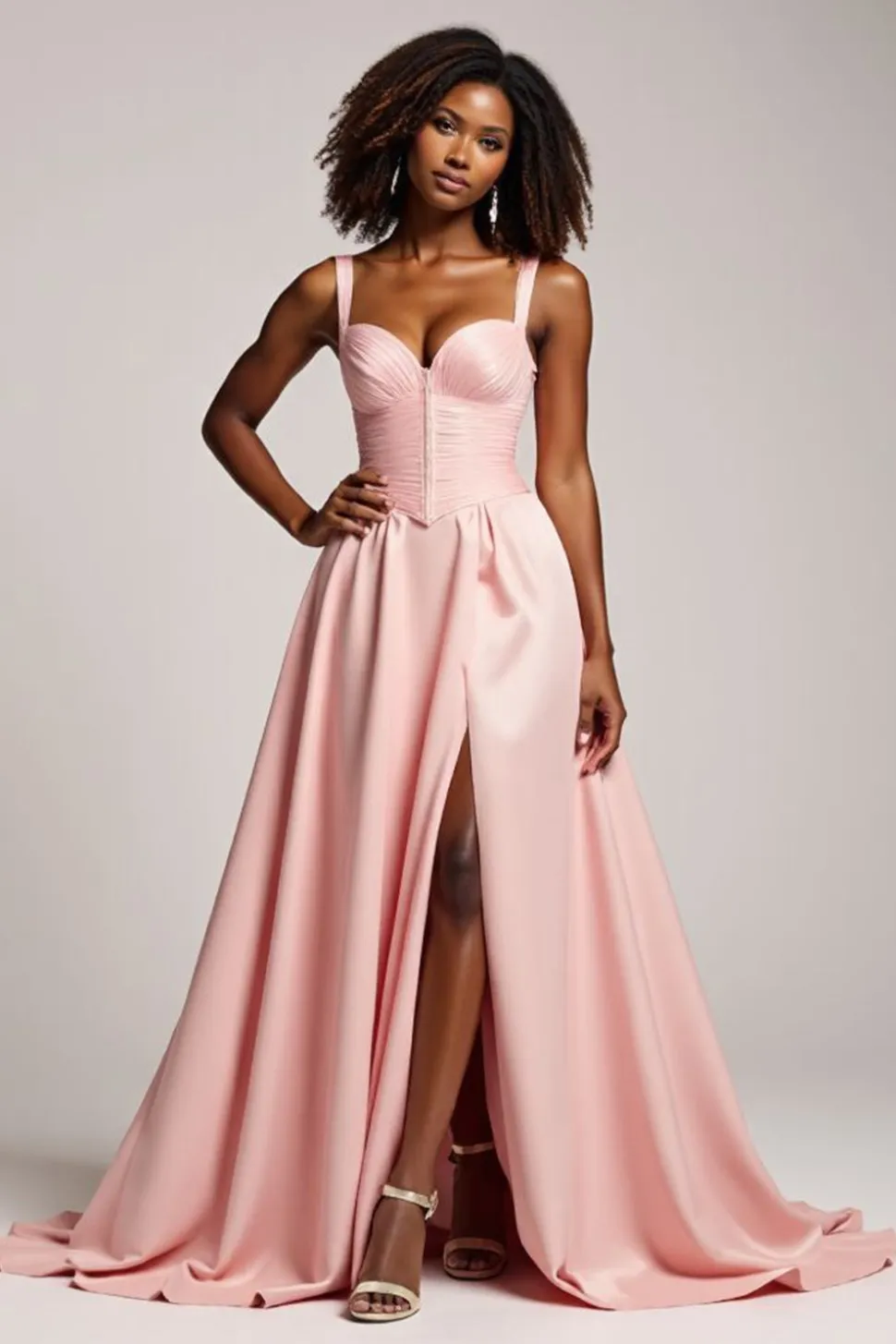 Corar Rosa Linha-A Alças Finas Longo Vestido De Baile com Fenda