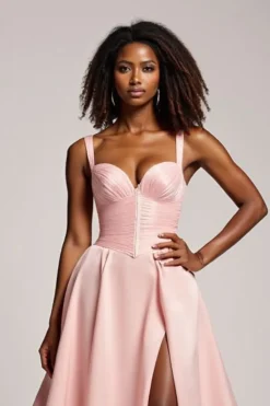 Corar Rosa Linha-A Alças Finas Longo Vestido De Baile com Fenda