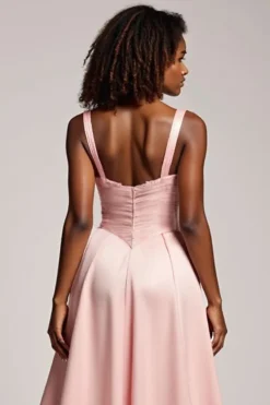 Corar Rosa Linha-A Alças Finas Longo Vestido De Baile com Fenda