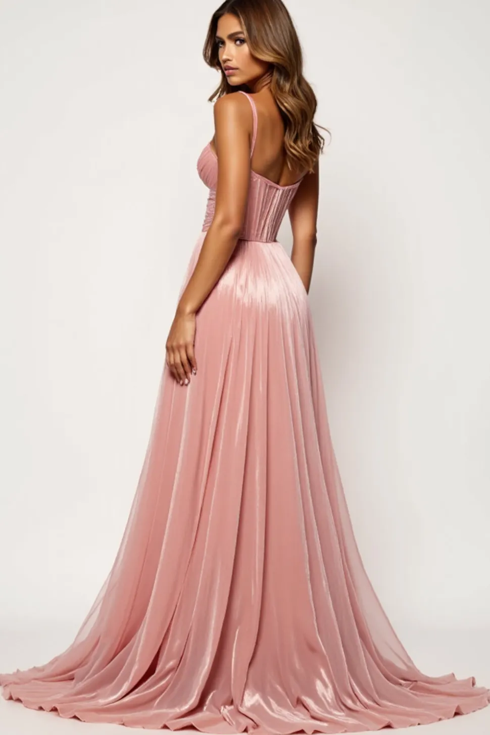 Corar Rosa Linha-A Sem Alças Longo Vestido De Baile com Fenda