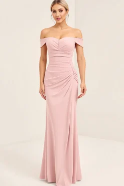Corar Rosa Sem Ombros Bainha Ruched Longos Vestido Cerimónia