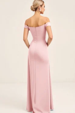 Corar Rosa Sem Ombros Bainha Ruched Longos Vestido Cerimónia