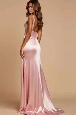 Corar Rosa Sereia Decote Em Coração Cetim Longo Vestido De Baile com Fenda