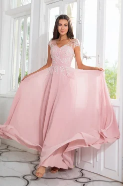 Cor-de-rosa De contas chiffon mãe do vestido de noiva
