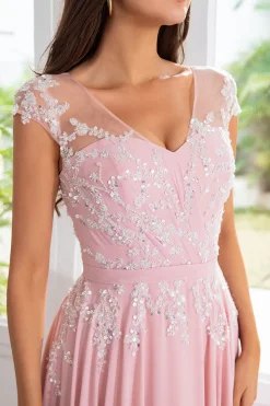 Cor-de-rosa De contas chiffon mãe do vestido de noiva