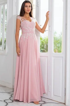 Cor-de-rosa De contas chiffon mãe do vestido de noiva