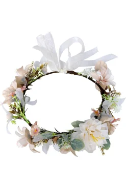 Coroa de flores de champanhe Garland Bride Headband com fita