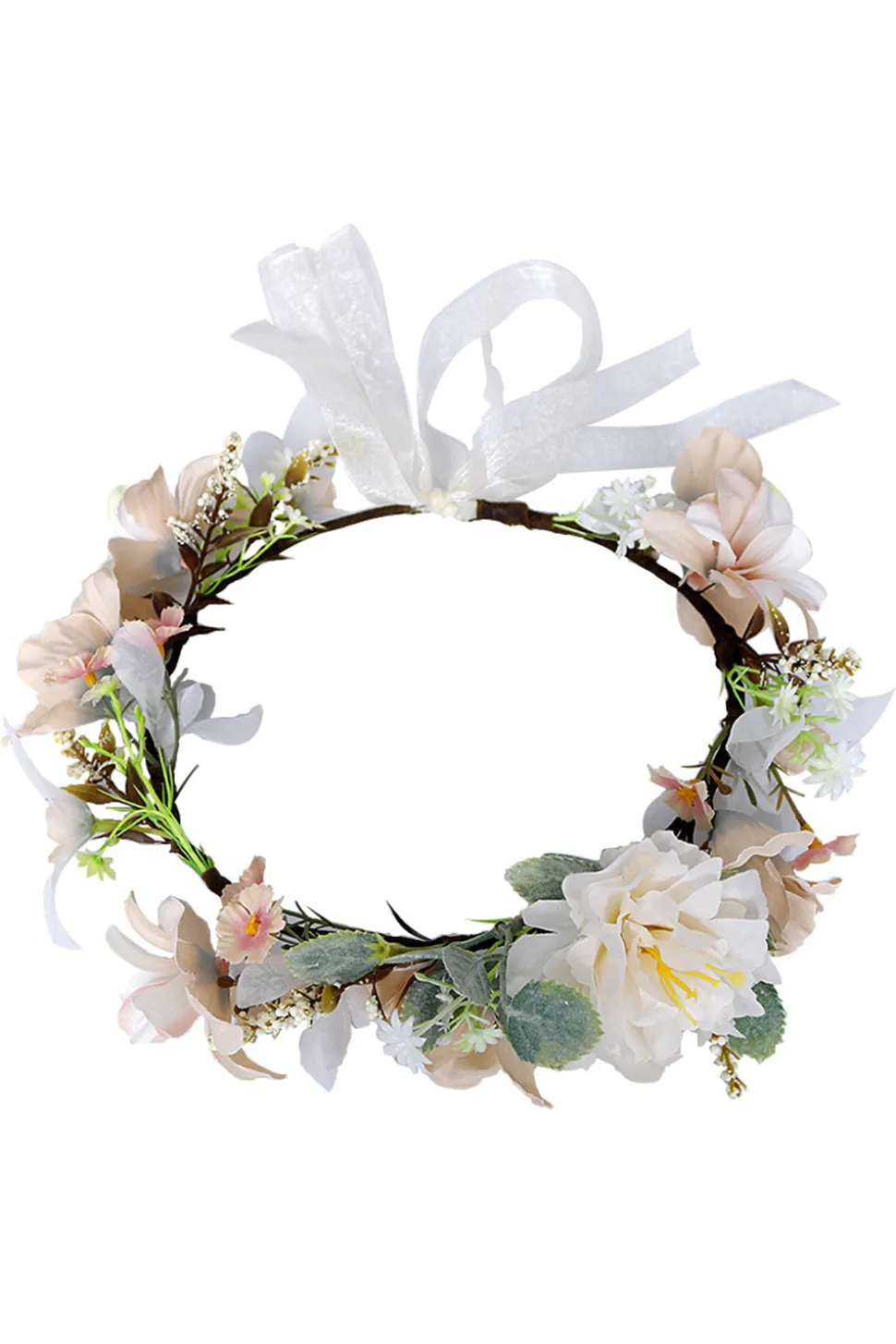 Coroa de flores de champanhe Garland Bride Headband com fita