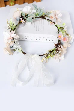 Coroa de flores de champanhe Garland Bride Headband com fita