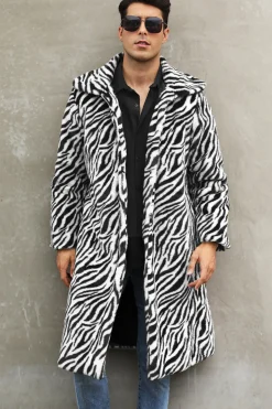 Correias Brancas e Pretas Long Faux Fur Casaco de inverno Masculino