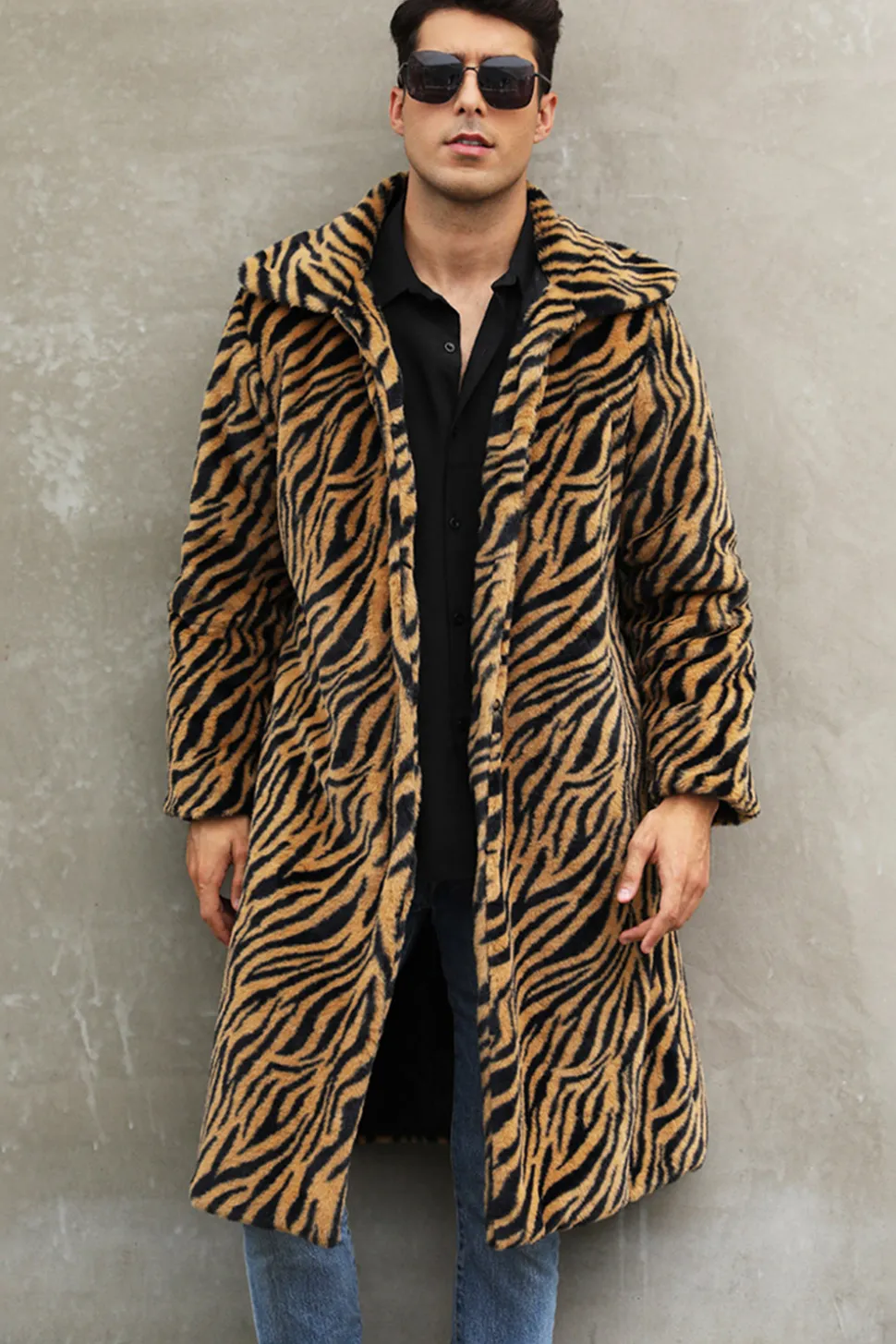 Correias Brancas e Pretas Long Faux Fur Casaco de inverno Masculino