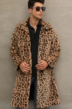Correias Brancas e Pretas Long Faux Fur Casaco de inverno Masculino