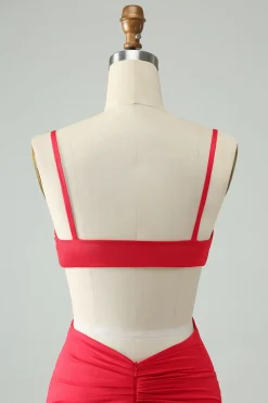 Correias de espaguete apertadas vermelhas ocas para fora vestido curto de volta para casa