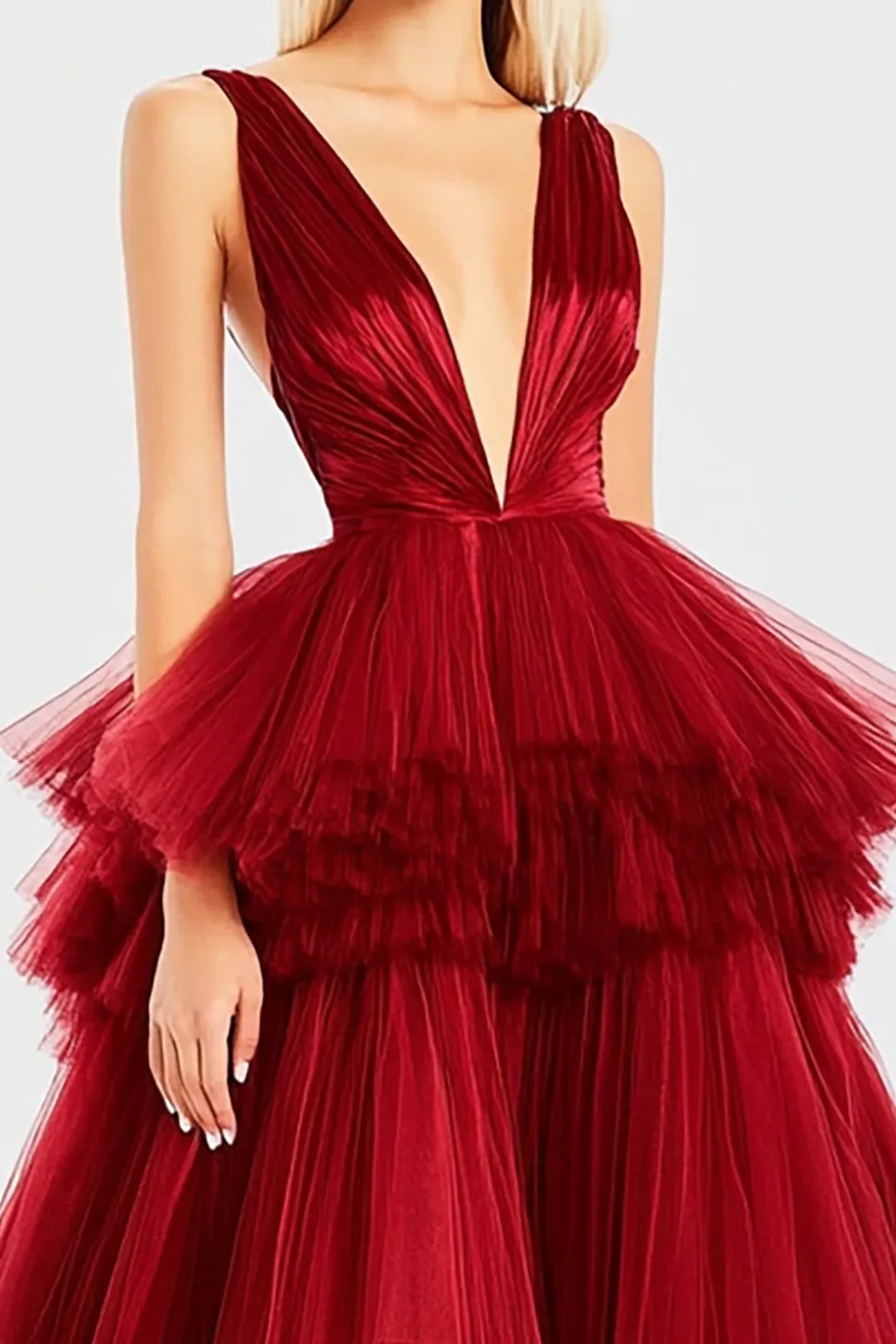 Correias de espaguete vermelhas Uma linha plissado longo vestido formal
