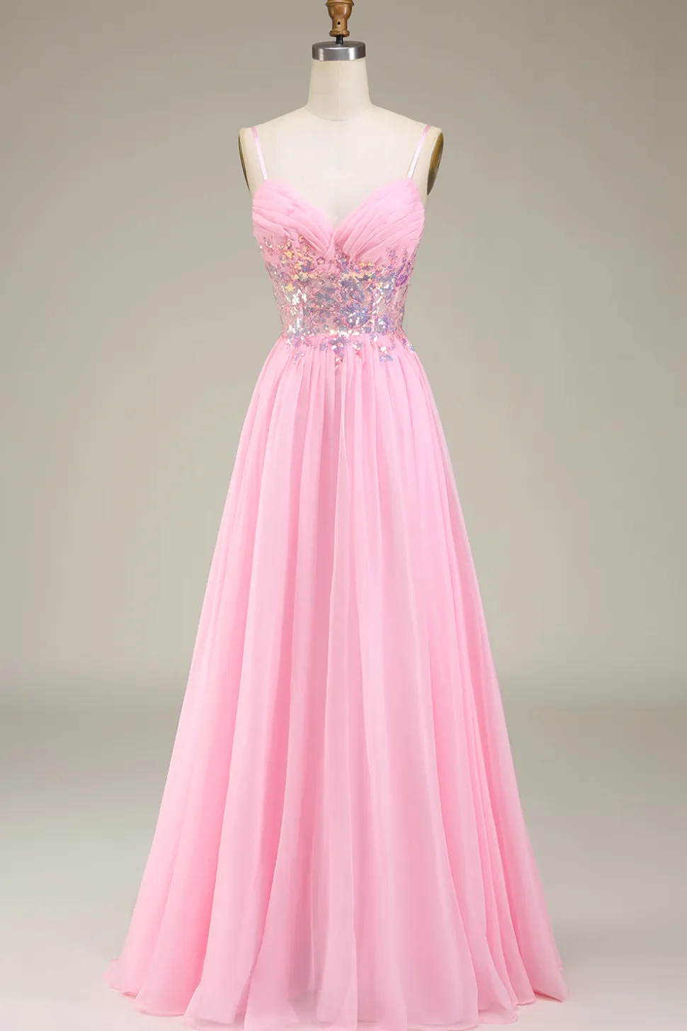 Correias de espartilho cor-de-rosa Vestido de baile de formatura de linha A com pregas