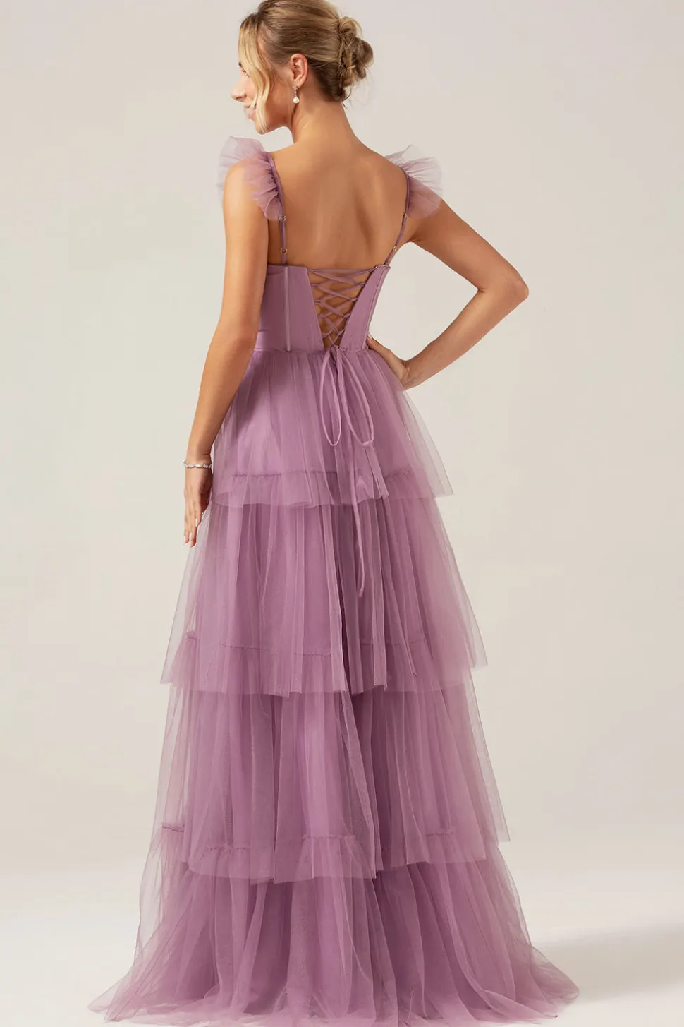 Correias Destacáveis Uma Linha Tiered Long Dusty Vestido Azul Madrinha