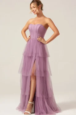 Correias Destacáveis Uma Linha Tiered Long Dusty Vestido Azul Madrinha