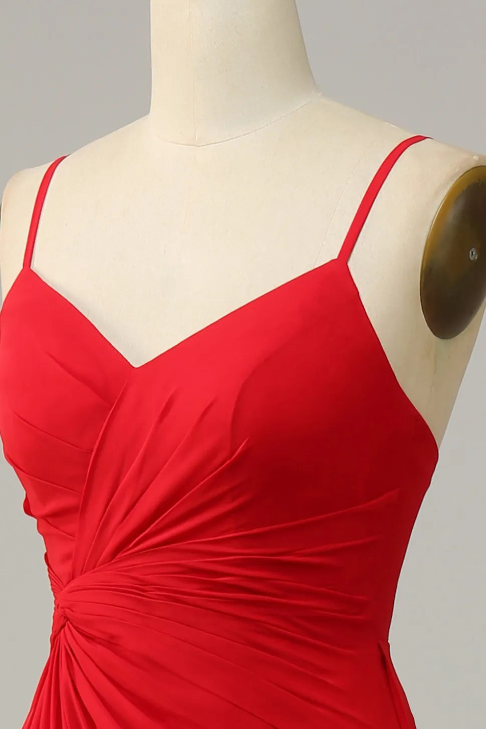 Correias Esparguete Vermelho A Line Vestido Madrinha