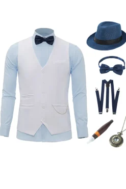 Corrente Branca Colete Masculino com 5 Peças Acessórios set