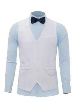 Corrente Branca Colete Masculino com 5 Peças Acessórios set