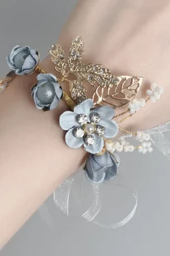 Corsage de pulso azul sofisticado com strass