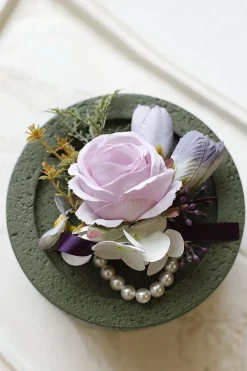 Corsage de pulso de baile de damasco e Boutonniere masculino para casamento