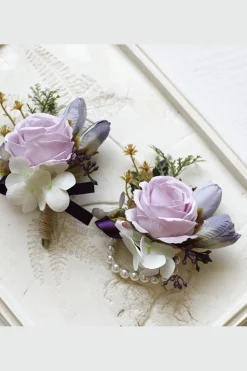 Corsage de pulso de baile de damasco e Boutonniere masculino para casamento