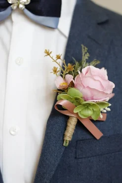 Corsage de pulso de baile de damasco e Boutonniere masculino para casamento