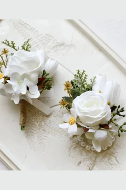 Corsage de pulso de baile de damasco e Boutonniere masculino para casamento