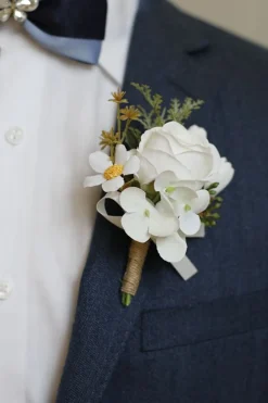 Corsage de pulso de baile de damasco e Boutonniere masculino para casamento
