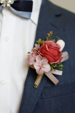 Corsage de pulso de baile de damasco e Boutonniere masculino para casamento