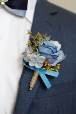 Corsage de pulso de baile de damasco e Boutonniere masculino para casamento