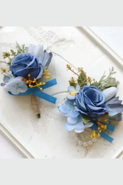 Corsage de pulso de baile de damasco e Boutonniere masculino para casamento