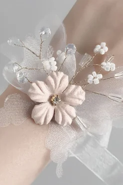 Corsage de pulso de casamento blush com frisos