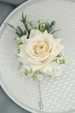 Corsage de pulso de marfim e conjunto de homens Boutonniere para festa de baile