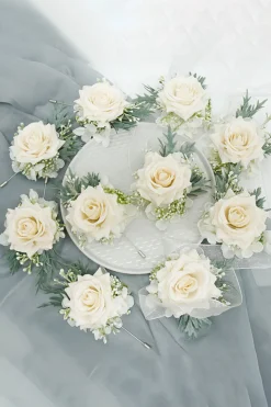 Corsage de pulso de marfim e conjunto de homens Boutonniere para festa de baile