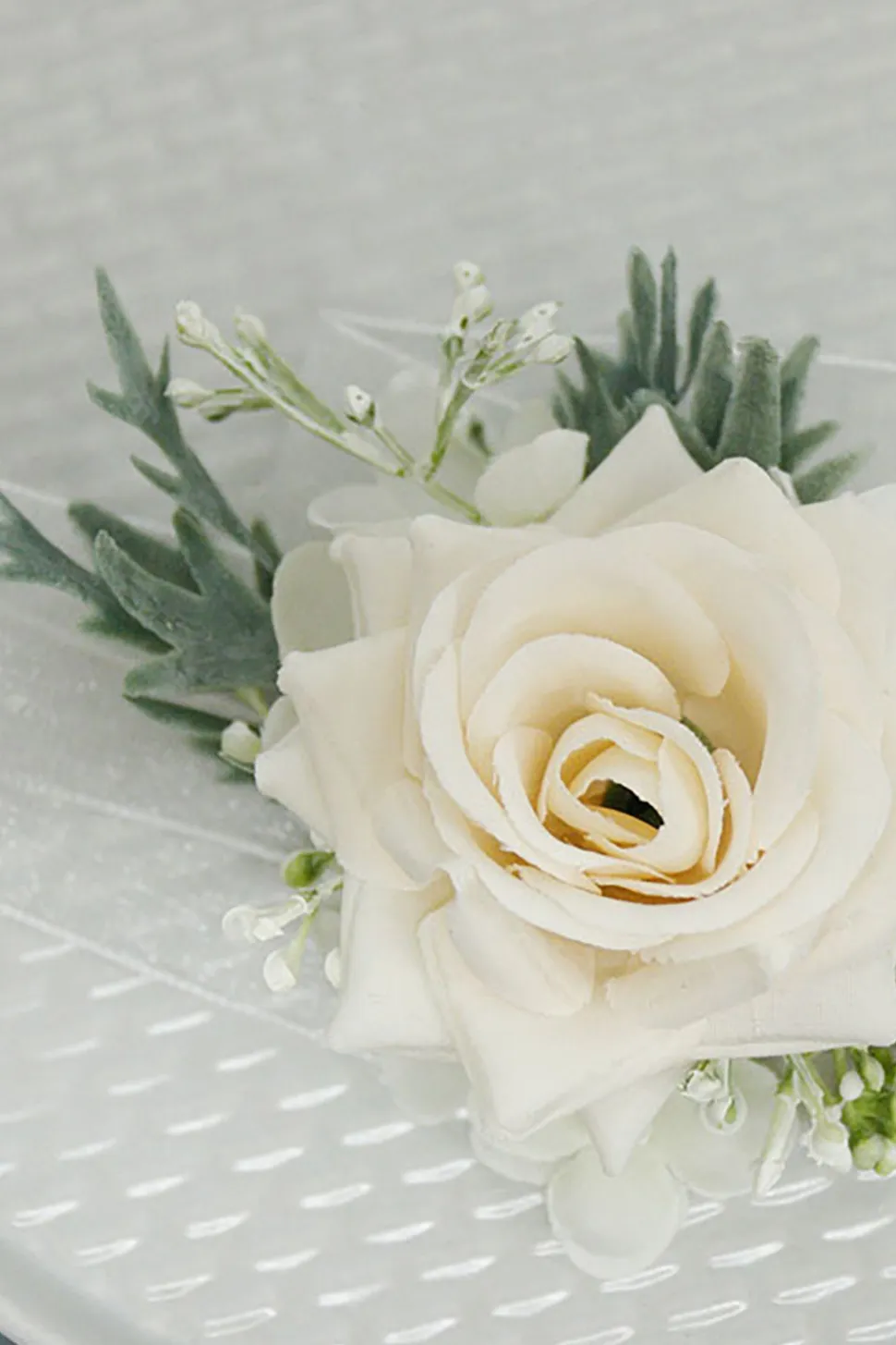Corsage de pulso de marfim e conjunto de homens Boutonniere para festa de baile