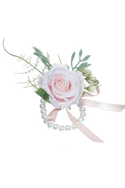 Corsage de pulso delicado de pérola rosa para festa de casamento